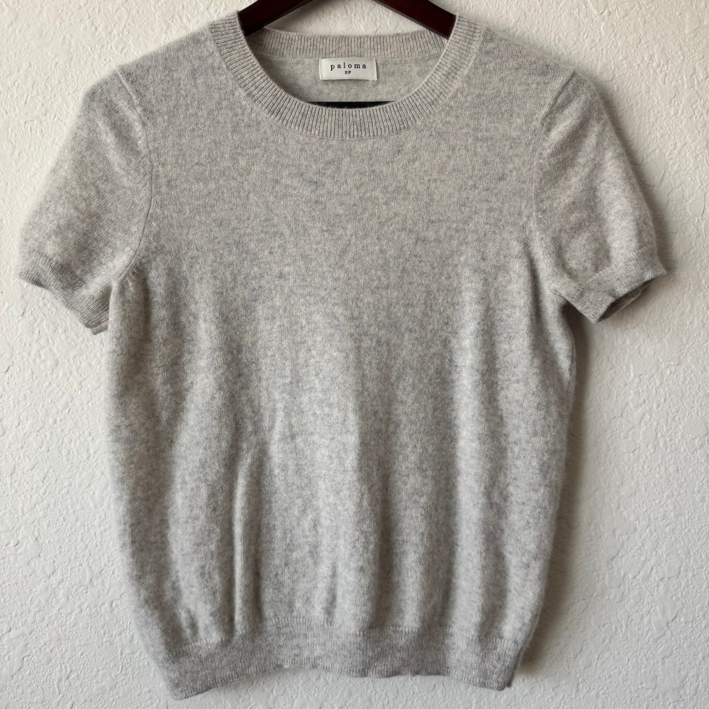 Paloma Short Story Womens Gray 100% Cashmere Short Sleeve Crew Neck Sweater SP